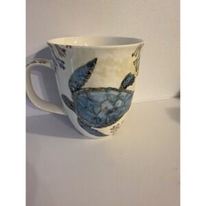 Cape Shore Fripp Island Sea Turtle Coffee Mug Blue Gold Ceramic Souvenir 1946